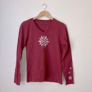 Life Is Good| Women Snowflake Mandala Long Sleeve Crusher T-Shirt| XS
